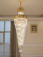 Luxury Gold Trimmed Long Crystal Chandelier Foyer Staircase Extra Large Ceiling Light Fixture - D17.7"*H47.2"/ 13 LightsBlushlighting