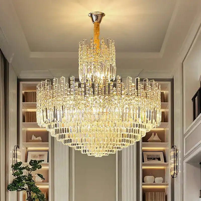 Luxury Hotel Hallway Ceiling Lighting Fixture Large Round Crystal Chandelier - Blushlighting