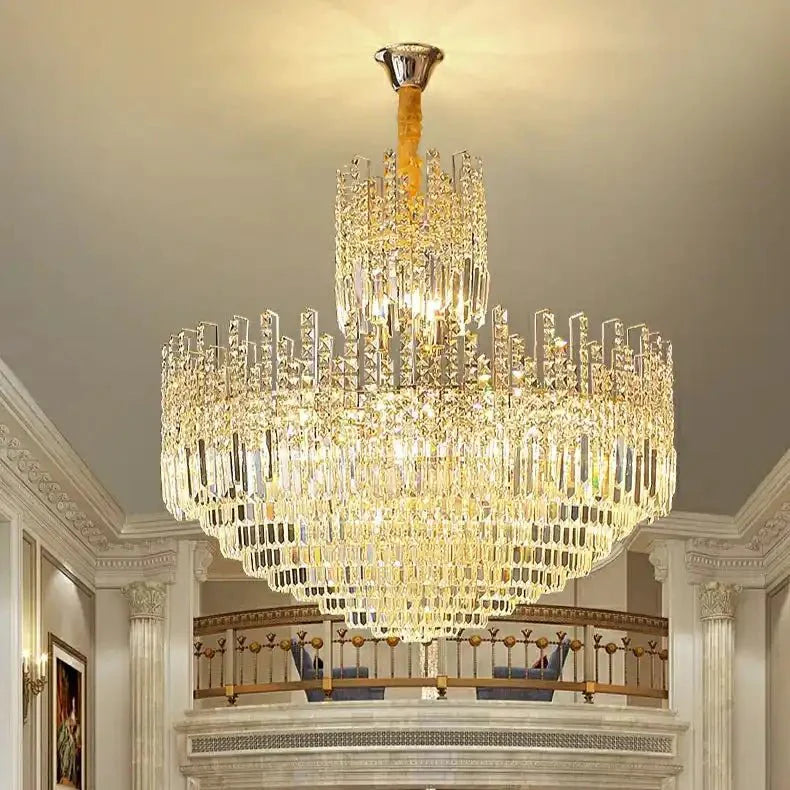 Luxury Hotel Hallway Ceiling Lighting Fixture Large Round Crystal Chandelier - Blushlighting