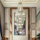 Luxury Large Foyer Staircase K9 Crystal Chandelier Long Ceiling Lighting Fixture For Living Room Hall - D15.8"*H47.2"Warm LightBlushlighting