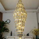 Luxury Large Foyer Staircase K9 Crystal Chandelier Long Ceiling Lighting Fixture For Living Room Hall - D15.8"*H47.2"Warm LightBlushlighting