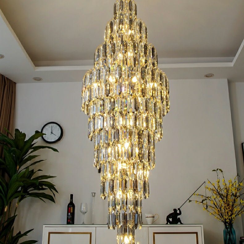 Luxury Large Foyer Staircase K9 Crystal Chandelier Long Ceiling Lighting Fixture For Living Room Hall - D15.8"*H47.2"Warm LightBlushlighting