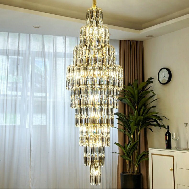 Luxury Large Foyer Staircase K9 Crystal Chandelier Long Ceiling Lighting Fixture For Living Room Hall - D15.8"*H47.2"Warm LightBlushlighting