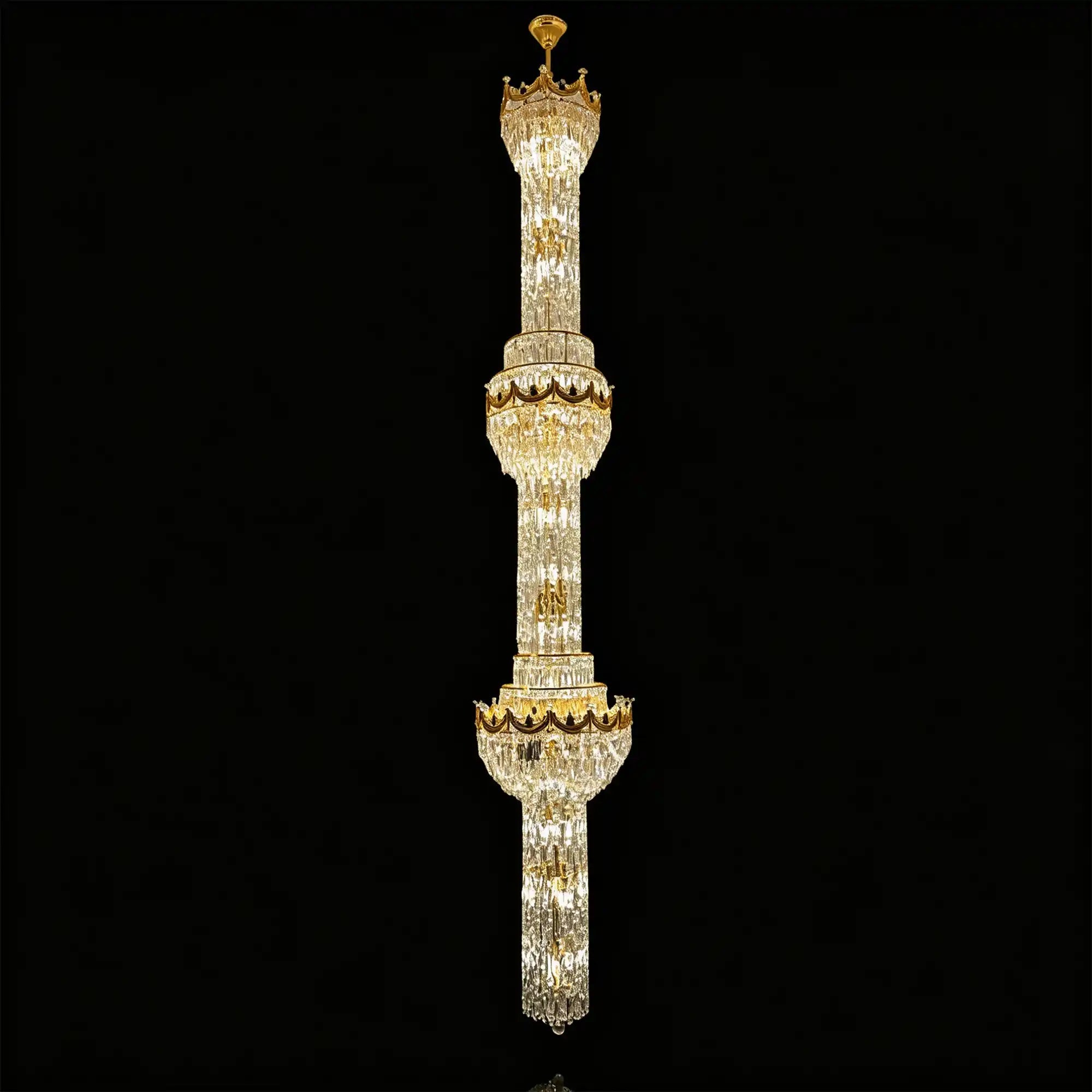 Luxury Majesty Grand Crown Top Cascading Long Tiered Crystal Chandelier - D19.7"*H113.4" (D50cm*H288cm)Warm LightBlushlighting