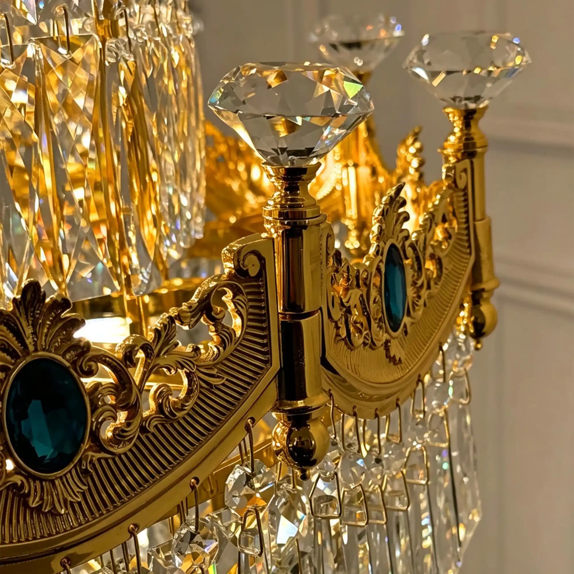 Luxury Majesty Grand Crown Top Cascading Long Tiered Crystal Chandelier - D23.62"*H137.80" (D60cm*H350cm)Warm LightBlushlighting