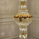 Luxury Majesty Grand Crown Top Cascading Long Tiered Crystal Chandelier - D23.62"*H137.80" (D60cm*H350cm)Warm LightBlushlighting