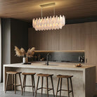 Luxury Modern Alabaster Brass Rectangle Chandelier with Adjustable Height