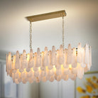 Luxury Modern Alabaster Brass Rectangle Chandelier with Adjustable Height