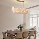 Luxury Modern Alabaster Brass Rectangle Chandelier with Adjustable Height