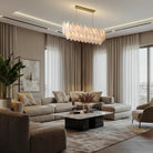 Luxury Modern Alabaster Brass Rectangle Chandelier with Adjustable Height