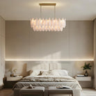 Luxury Modern Alabaster Brass Rectangle Chandelier with Adjustable Height