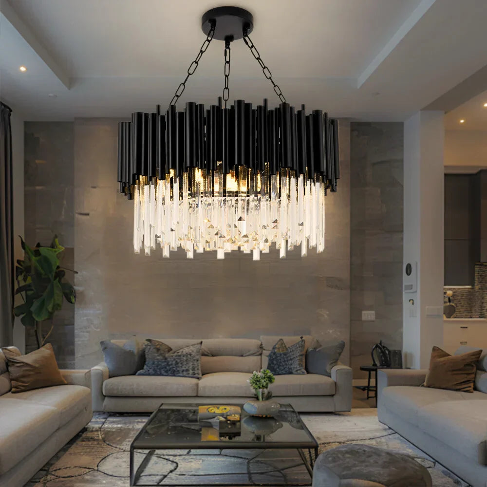 Luxury Modern Living Room Black Crystal Light Fixture-