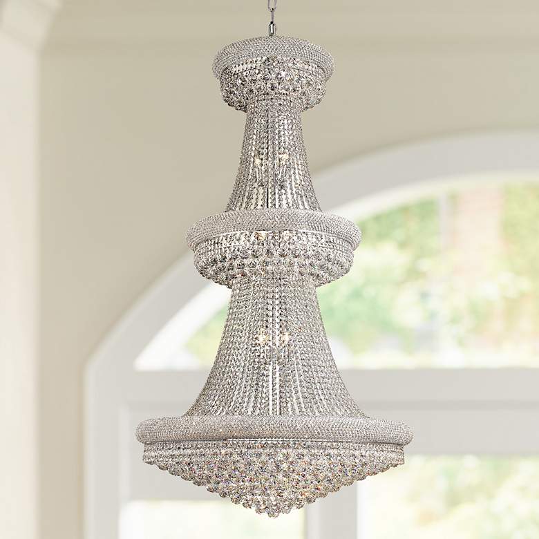 Luxury Modern Primo Wide Gold Crystal Chandelier for High Ceiling Foyer & Staircase - ChromeBlushlighting