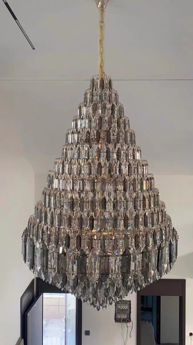 Luxury Multi - tiered Honeycomb Crystal Chandelier for High Ceiling - D23.6"*H35.4"/16 Lights/23 kgGoldWarm LightBlushlighting