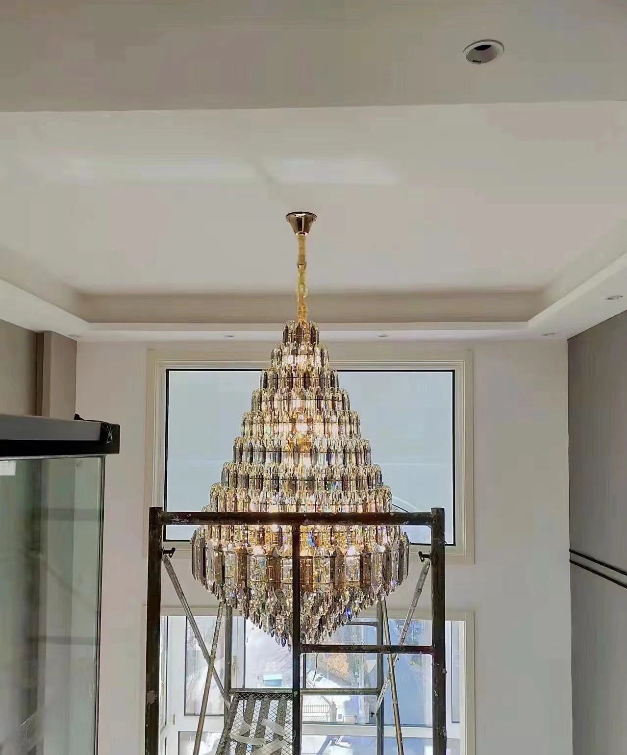 Luxury Multi - tiered Honeycomb Crystal Chandelier for High Ceiling - D23.6"*H35.4"/16 Lights/23 kgGoldWarm LightBlushlighting