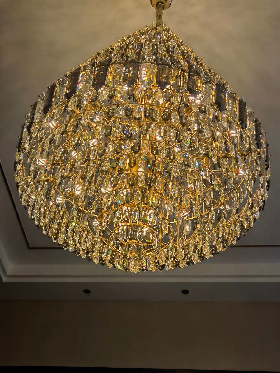 Luxury Multi - tiered Honeycomb Crystal Chandelier for High Ceiling - D23.6"*H35.4"/16 Lights/23 kgGoldWarm LightBlushlighting