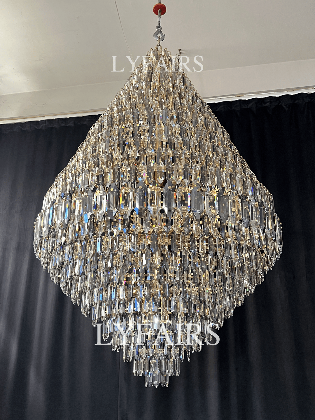 Luxury Multi - tiered Honeycomb Crystal Chandelier for High Ceiling - D23.6"*H35.4"/16 Lights/23 kgGoldWarm LightBlushlighting