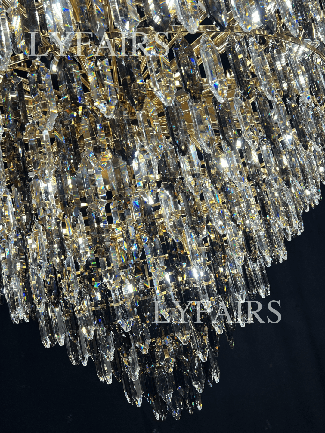 Luxury Multi - tiered Honeycomb Crystal Chandelier for High Ceiling - D23.6"*H35.4"/16 Lights/23 kgGoldWarm LightBlushlighting