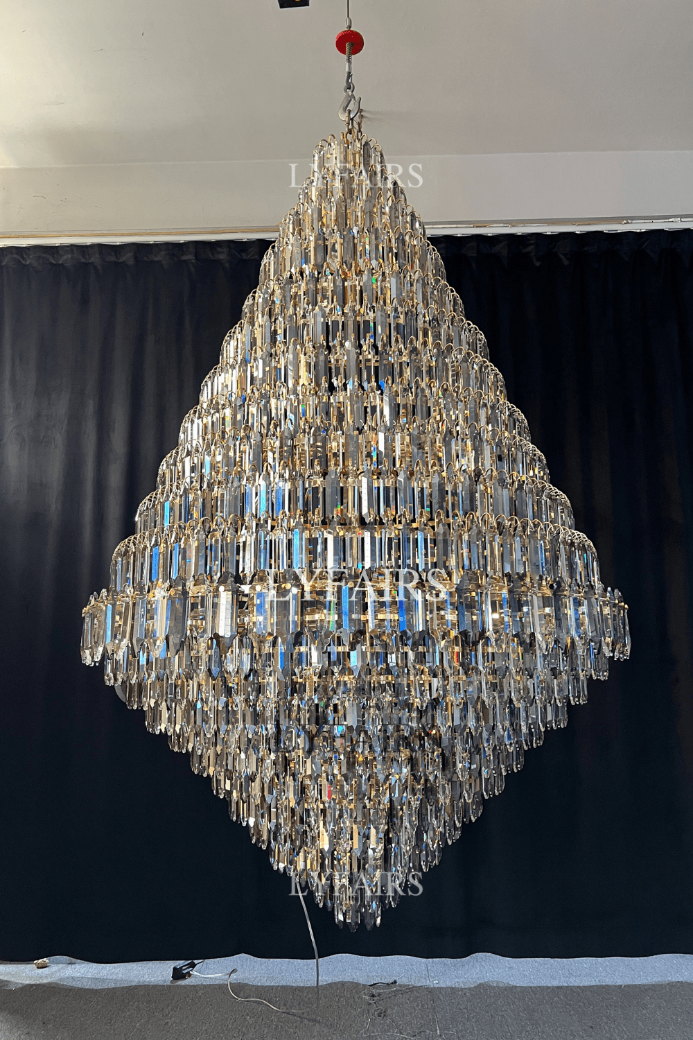 Luxury Multi - tiered Honeycomb Crystal Chandelier for High Ceiling - D23.6"*H35.4"/16 Lights/23 kgGoldWarm LightBlushlighting