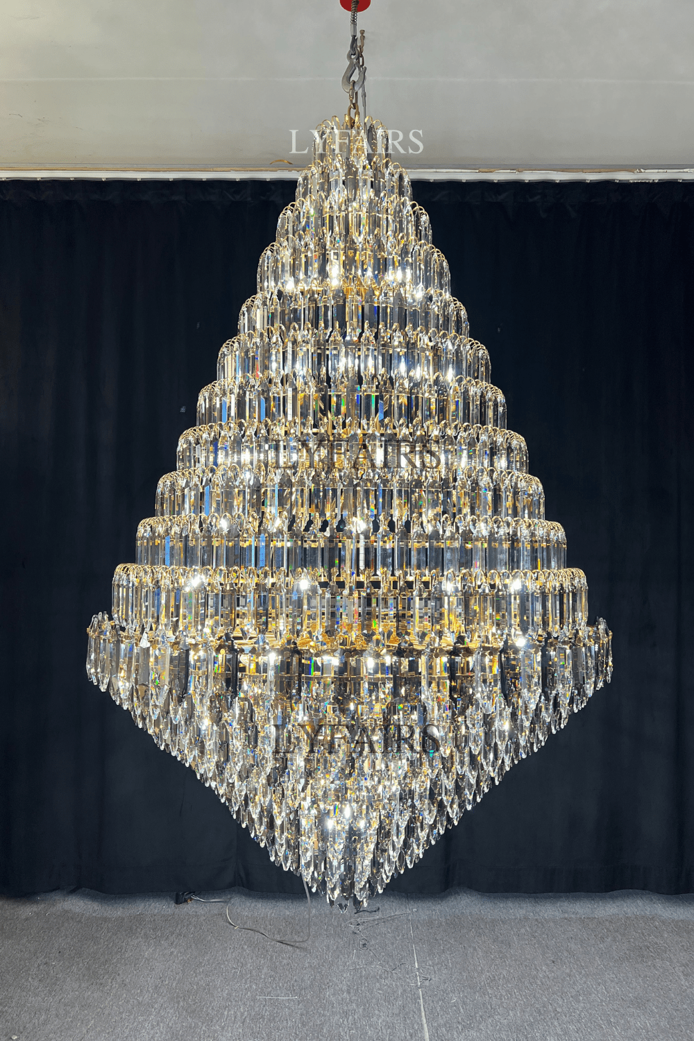 Luxury Multi - tiered Honeycomb Crystal Chandelier for High Ceiling - D23.6"*H35.4"/16 Lights/23 kgGoldWarm LightBlushlighting