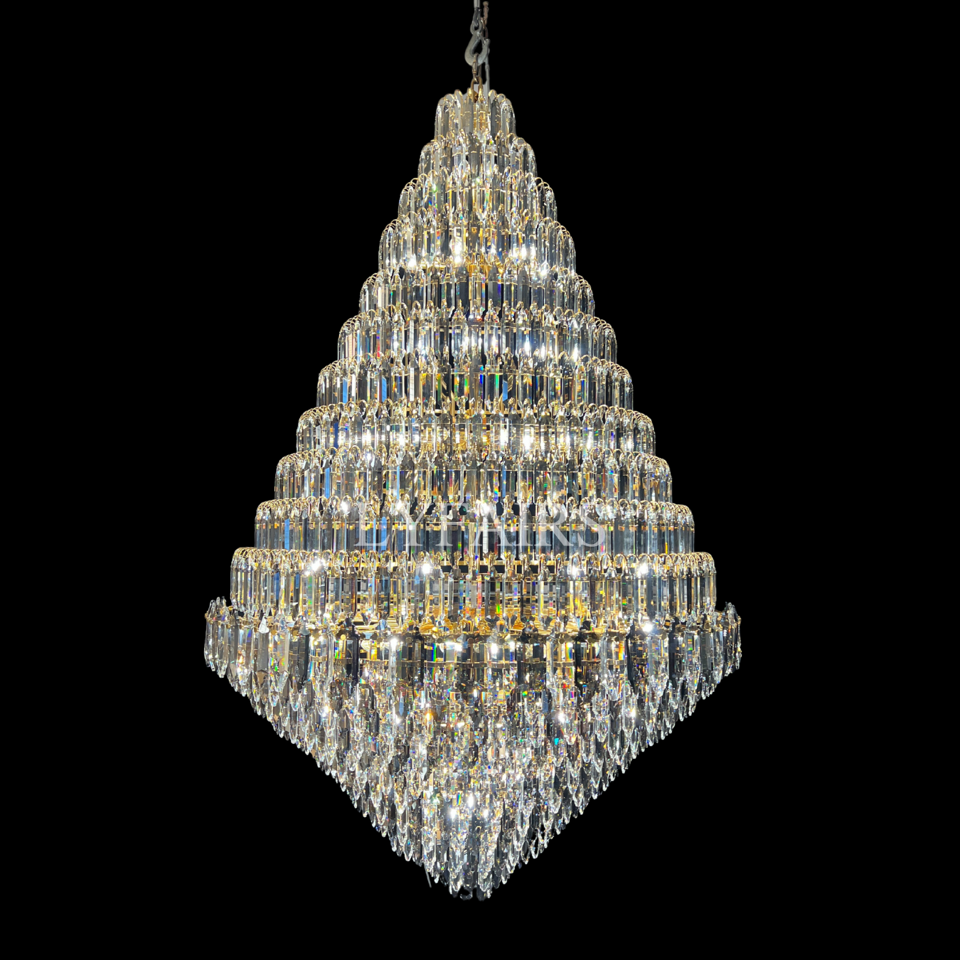 Luxury Multi - tiered Honeycomb Crystal Chandelier for High Ceiling - D23.6"*H35.4"/16 Lights/23 kgGoldWarm LightBlushlighting