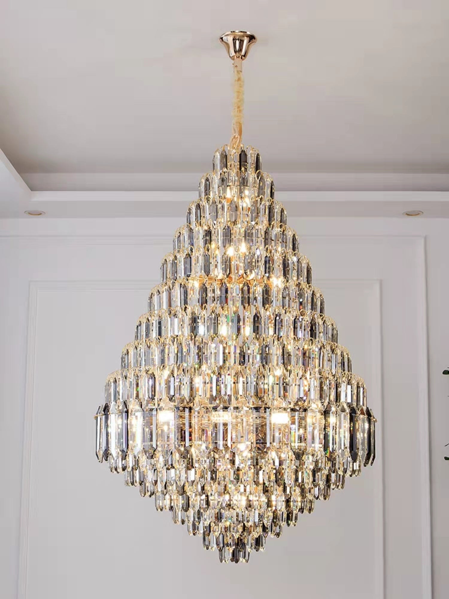 Luxury Multi-tiered Honeycomb Crystal Chandelier for High Ceiling-Chandeliers-Blushlighting-Blushlighting