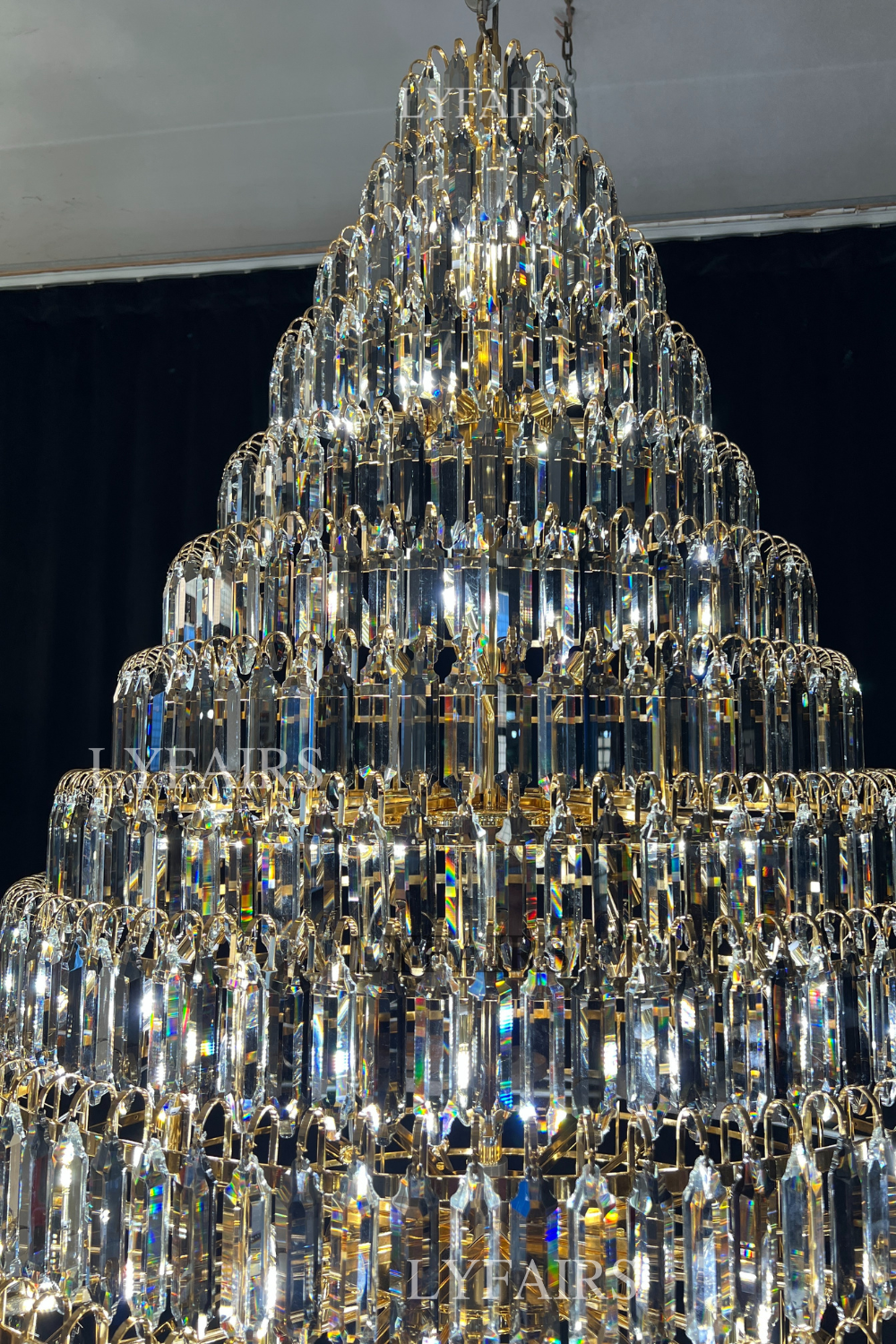 Luxury Multi-tiered Honeycomb Crystal Chandelier for High Ceiling-Chandeliers-Blushlighting-Blushlighting