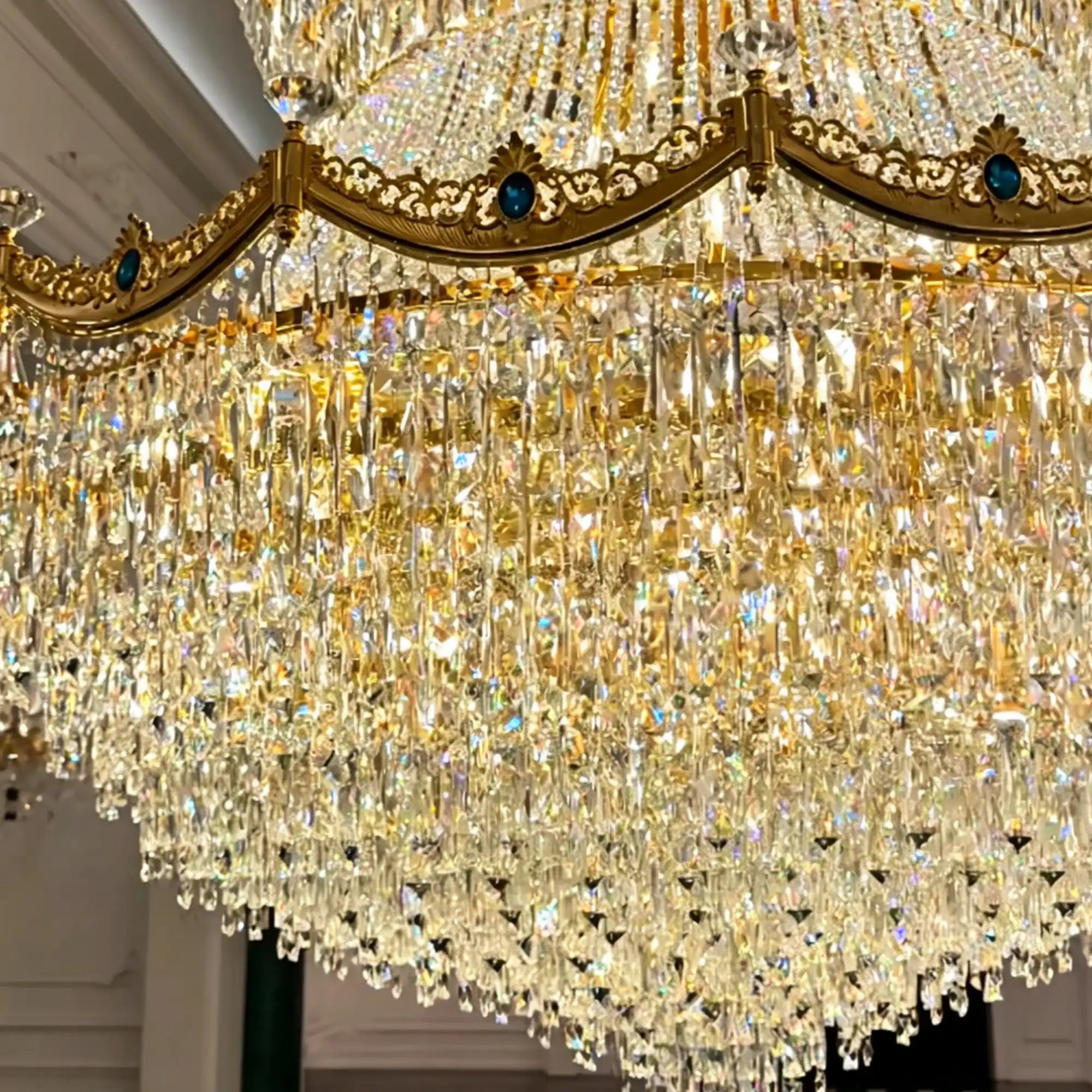 Luxury Palace-Style Tiered Gilded Brass Arm Crystal Chandelier - D64.96"*H90.55" (D165cm*H230cm)Warm LightBlushlighting