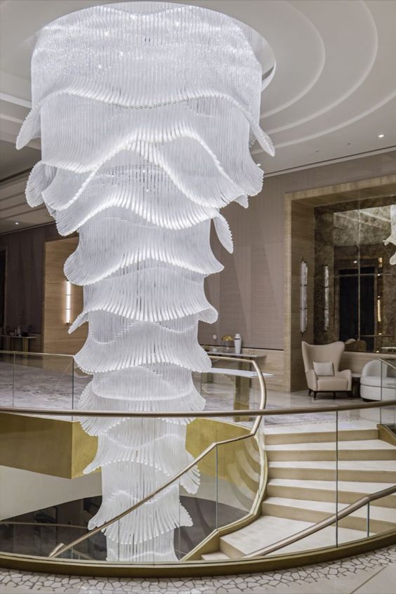 Luxury Palm Tree Glass Rods Chandelier for Hotel/Restaurant/Villa/Staircase - D47.2"*H118.1"Warm LightBlushlighting