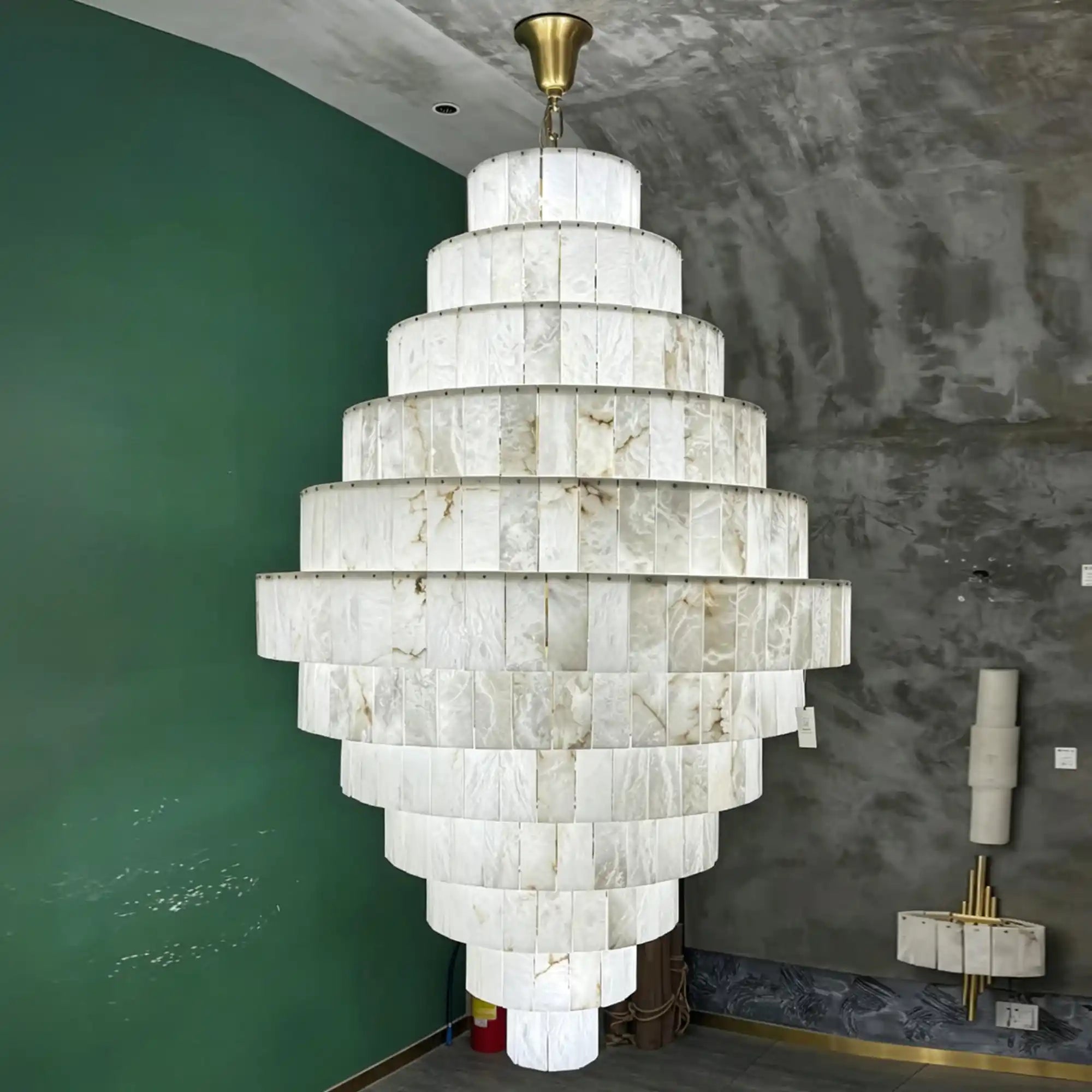 Luxury Sculpted Pyramid-Tier Alabaster Chandelier for High Ceiling - D48.03"*H44.09"(D122cm*H112cm)/85kgWarm Light 3000KBlushlighting