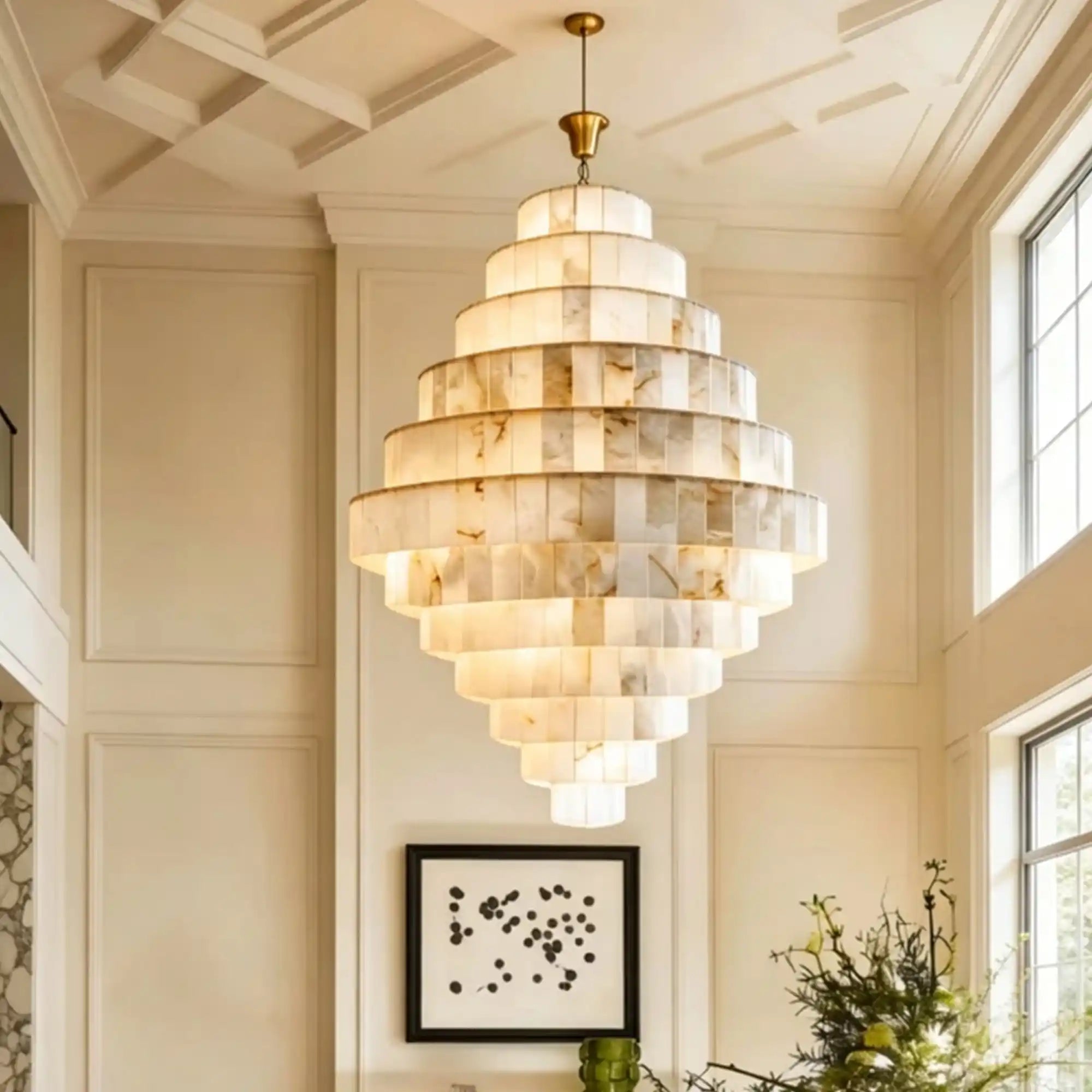 Luxury Sculpted Pyramid-Tier Alabaster Chandelier for High Ceiling - D48.03"*H44.09"(D122cm*H112cm)/85kgWarm Light 3000KBlushlighting