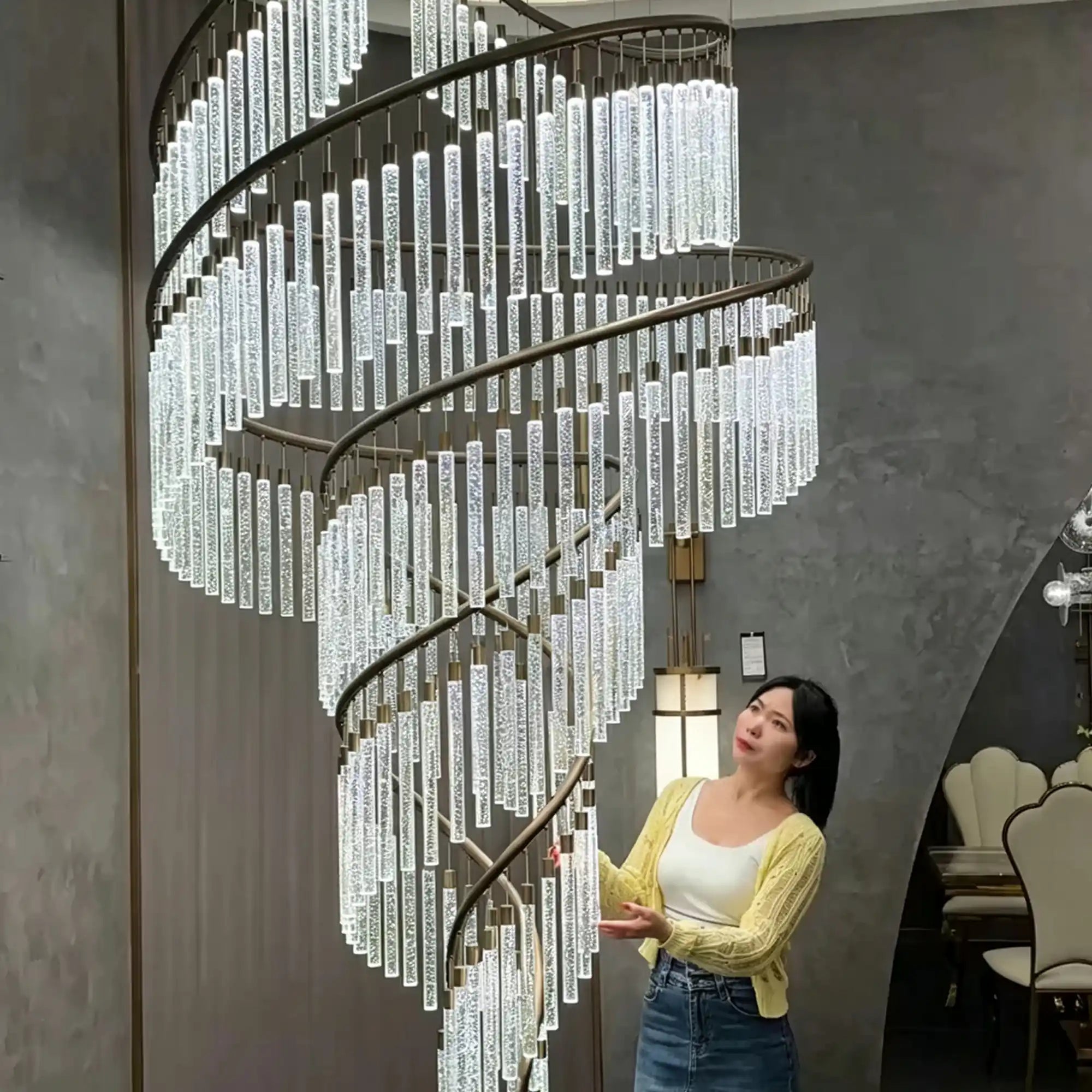 Luxury Spiral Bubble Crystal Chandelier for High Ceiling - CustomWarm LightBlushlighting