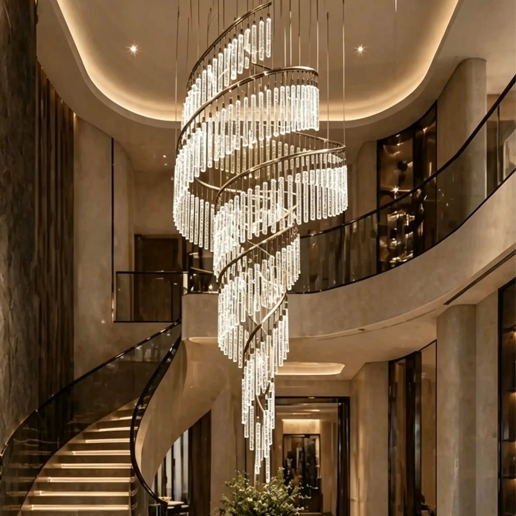 Luxury Spiral Bubble Crystal Chandelier for High Ceiling - CustomWarm LightBlushlighting