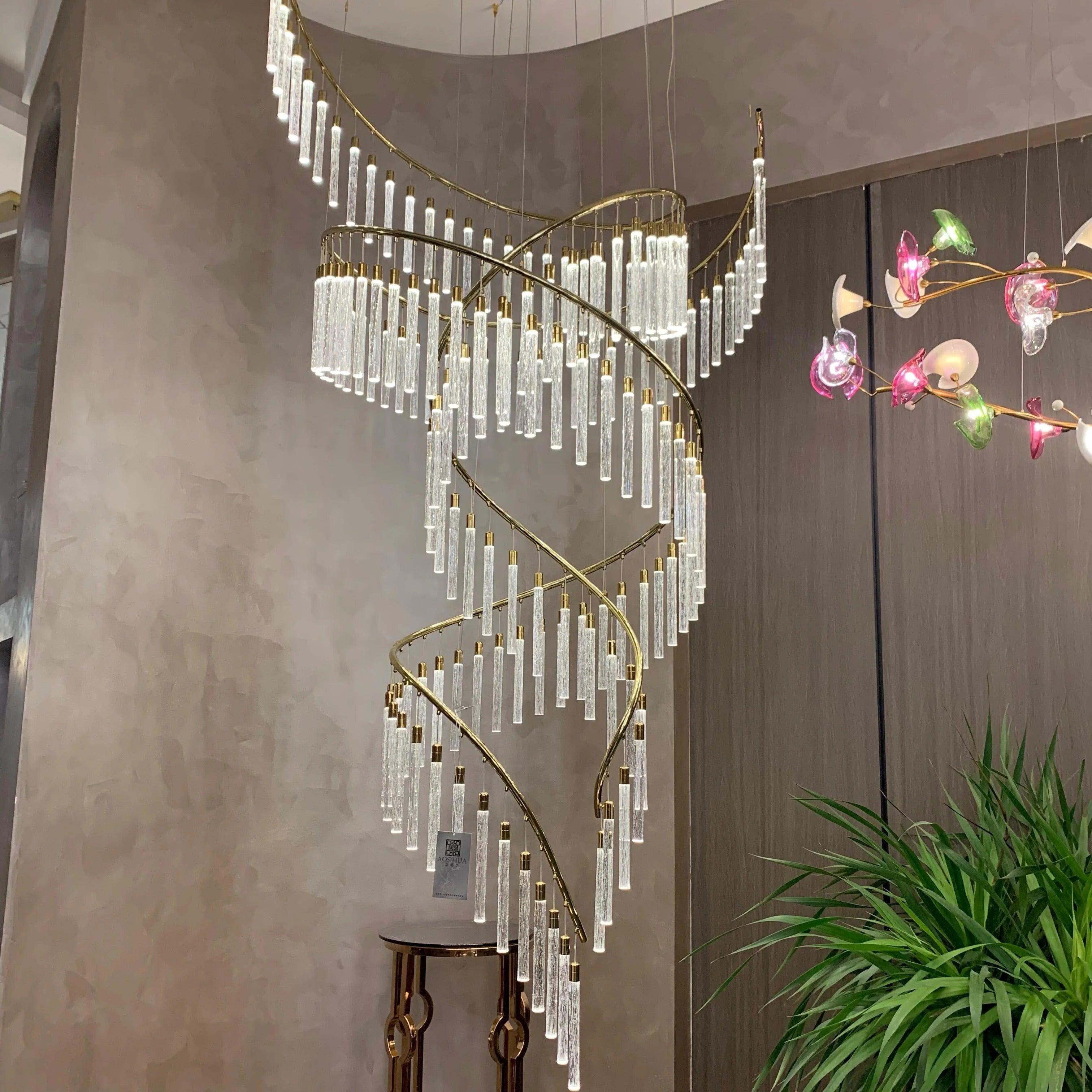 Luxury Spiral Bubble Crystal Stick Chandelier for Staircase/Foyer/High-ceiling - D47.2"*H114.17"(D120cm*H290cm)/62.6kgWithout BaseWarm LightBlushlighting