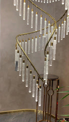 Luxury Spiral Bubble Crystal Stick Chandelier for Staircase/Foyer/High-ceiling - D47.2"*H114.17"(D120cm*H290cm)/62.6kgWithout BaseWarm LightBlushlighting