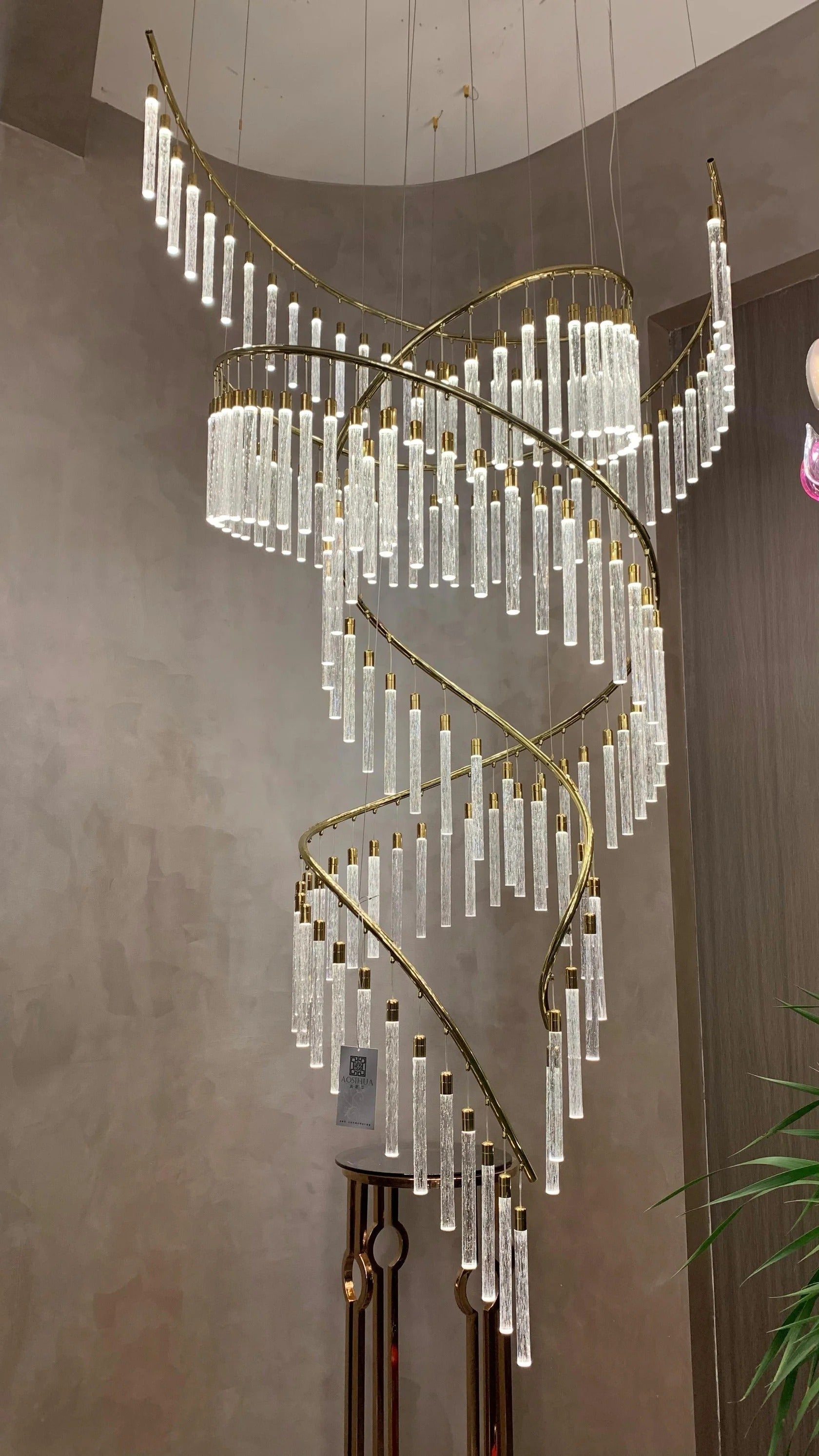 Luxury Spiral Bubble Crystal Stick Chandelier for Staircase/Foyer/High-ceiling - D47.2"*H114.17"(D120cm*H290cm)/62.6kgWithout BaseWarm LightBlushlighting