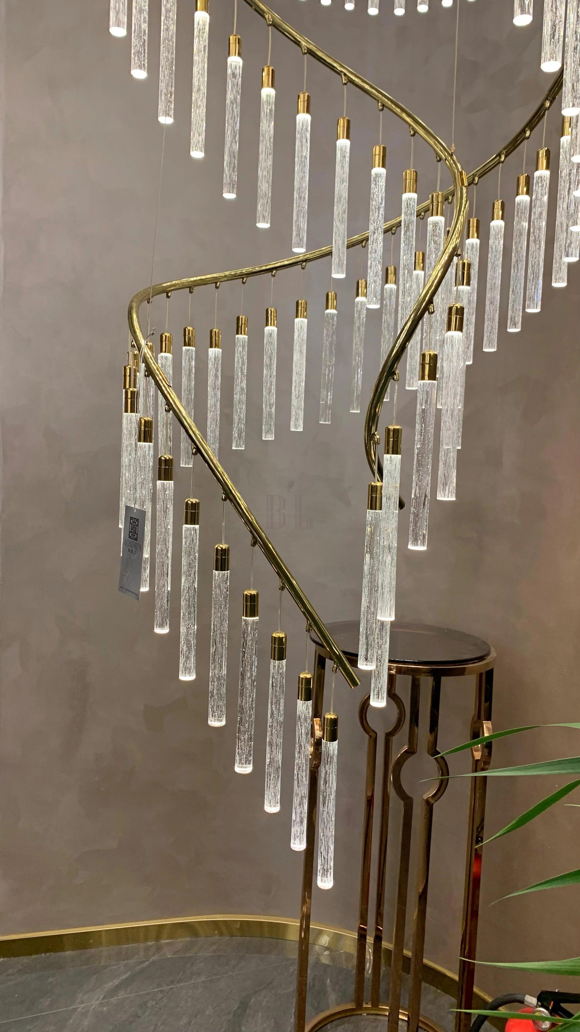 Luxury Spiral Bubble Crystal Stick Chandelier for Staircase/Foyer/High-ceiling - D47.2"*H114.17"(D120cm*H290cm)/62.6kgWithout BaseWarm LightBlushlighting