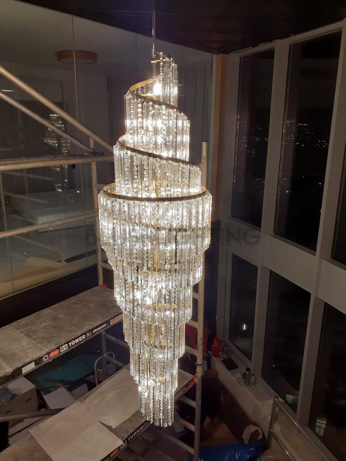 Luxury Spiral Crystal Chandelier for High - ceiling/Foyer/Staircase - D21.6"*H86.6"/60.4kgWarm LightBlushlighting