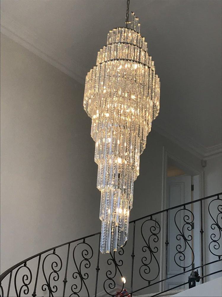 Luxury Spiral Crystal Chandelier for High - ceiling/Foyer/Staircase - D21.6"*H86.6"/60.4kgWarm LightBlushlighting