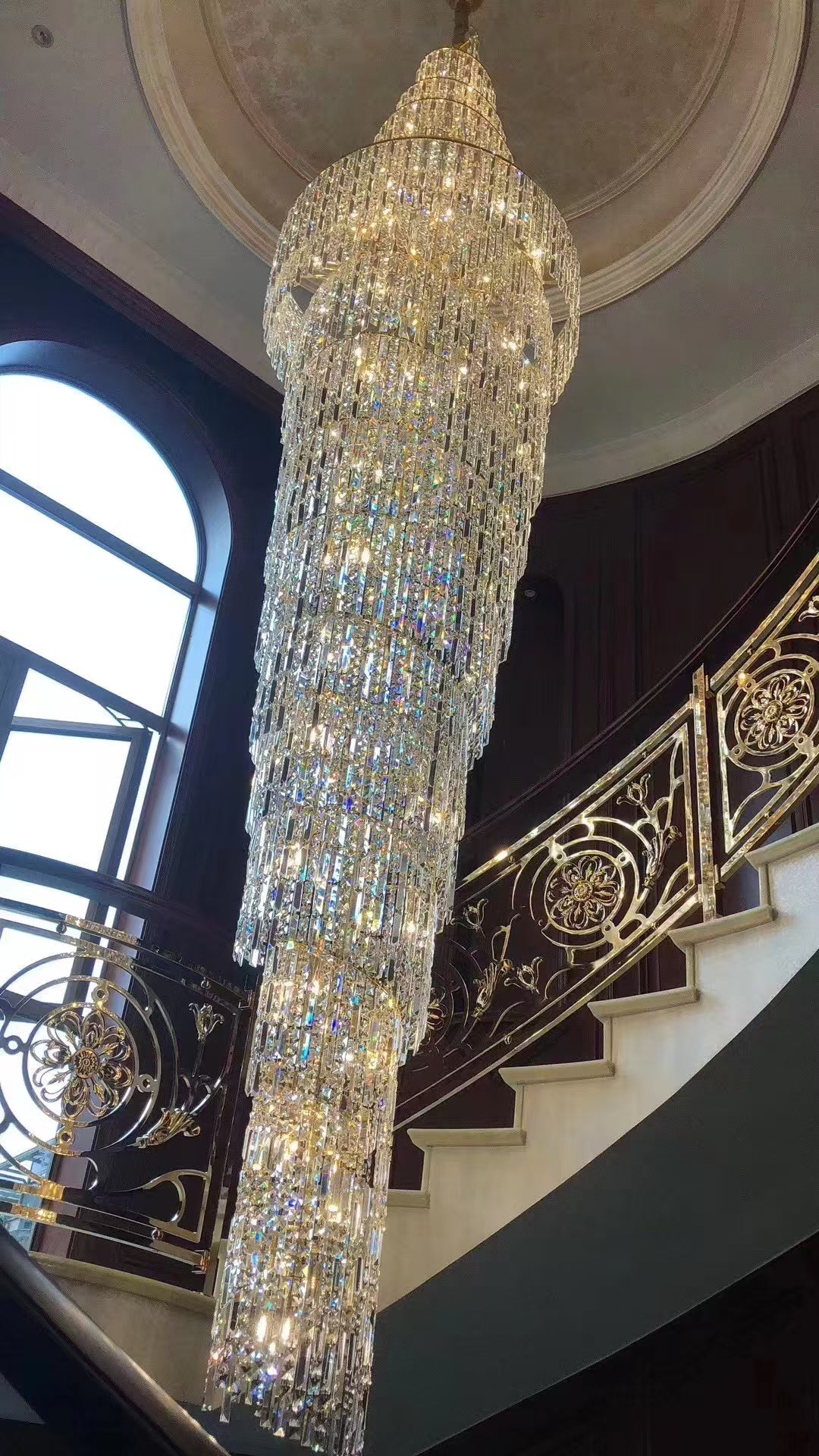 Luxury Spiral Crystal Chandelier for High - ceiling/Foyer/Staircase - D31.5"*H126"/110kgWarm LightBlushlighting