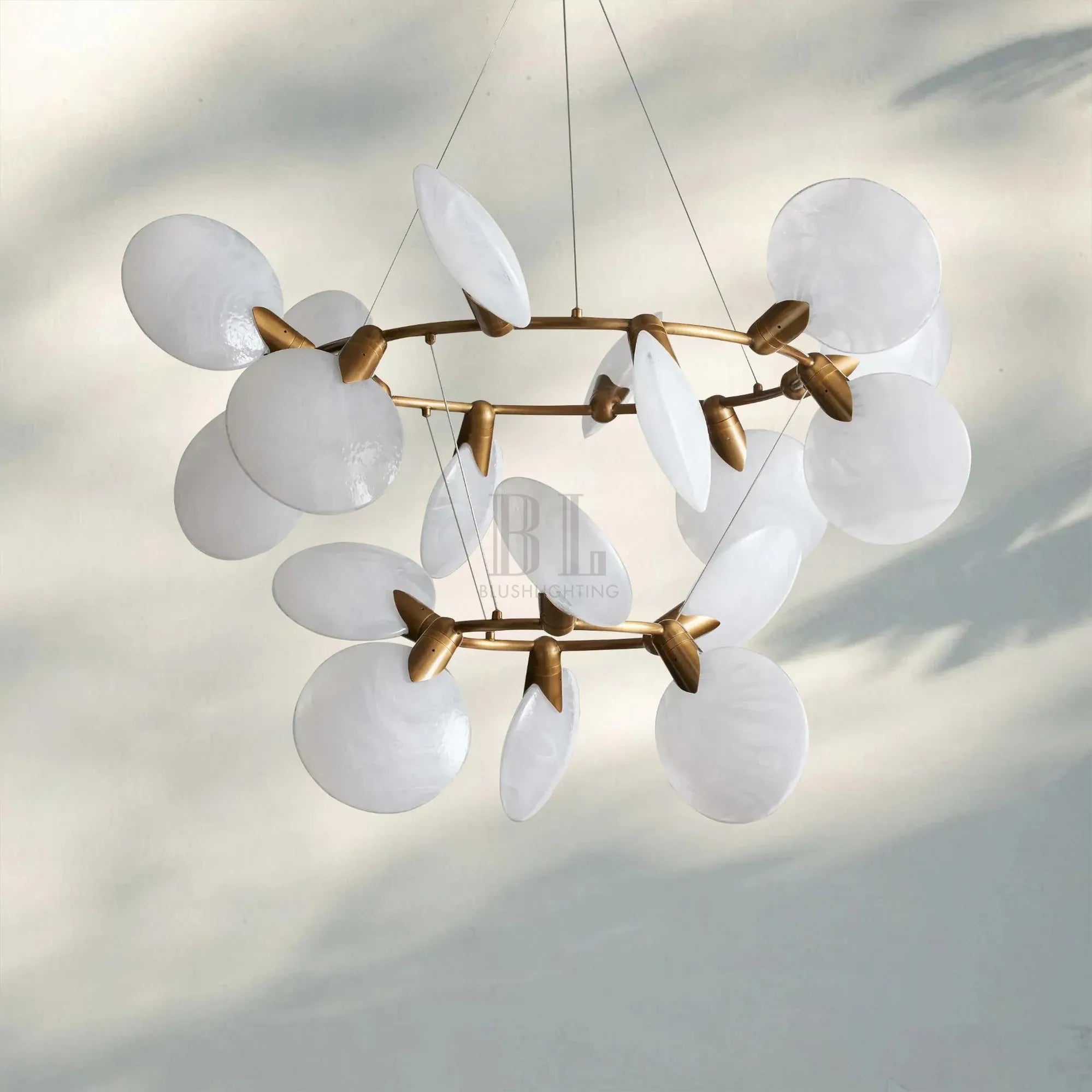 Lyla 2-Tiered Halo Chandelier modern double ring chandelier in brushed brass finish