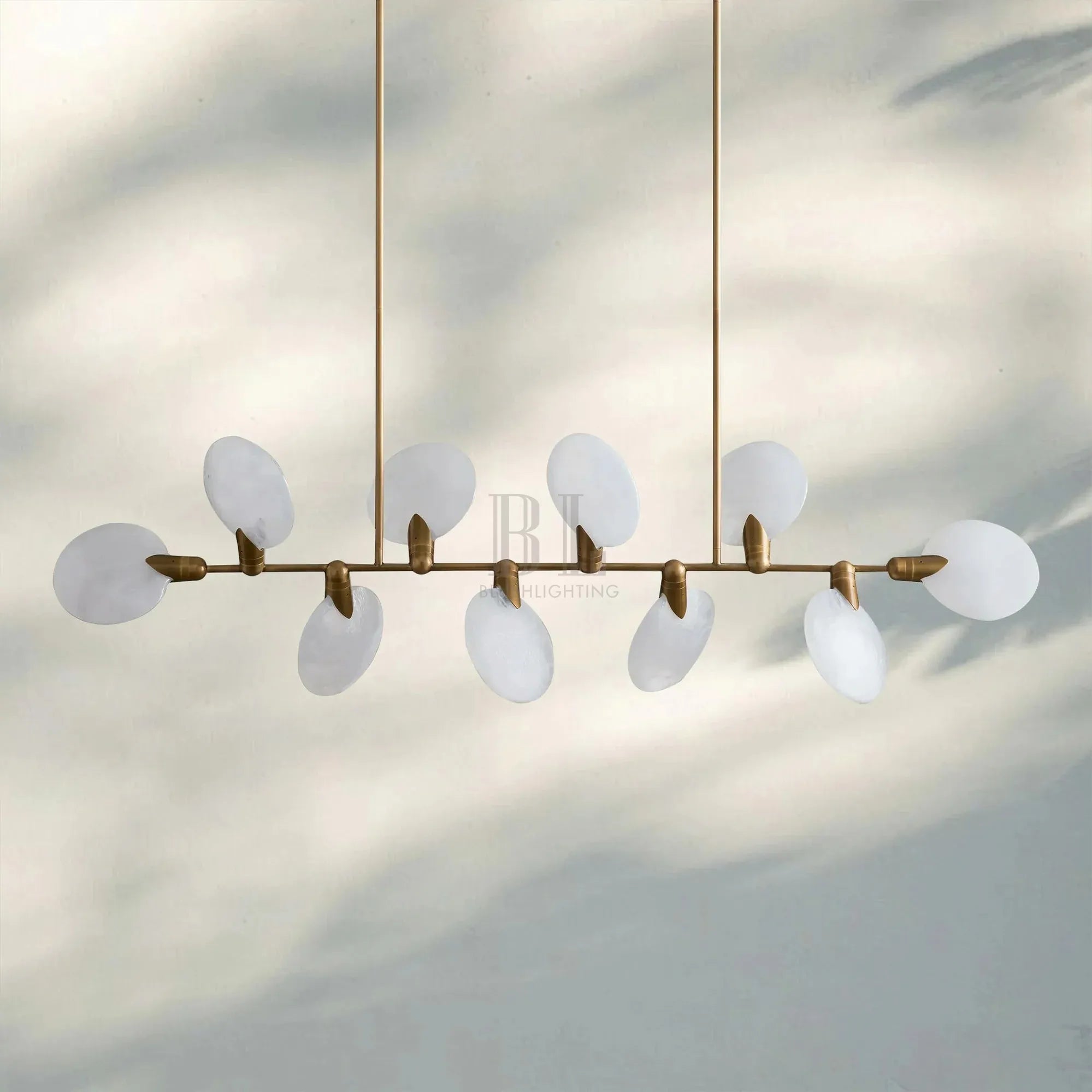 Lyla Linear Chandelier 74 inch modern dining room chandelier in brushed brass finish