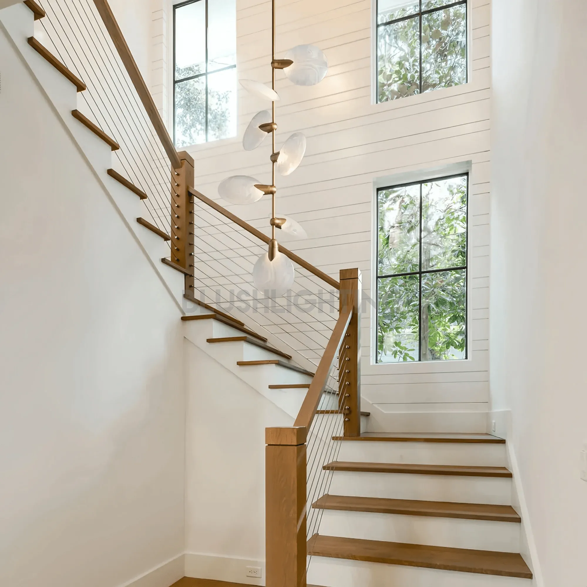 Lyla Pendant Modern Alabaster Pendant for Staircase Foyer - Blushlighting