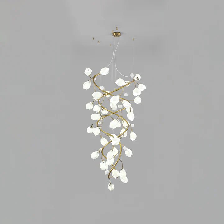 Lysandra Flower staircase chandelier - ∅ 31.5″ x H 59.1″ / Dia 80cm x H 150cmGold + WhiteBlushlighting