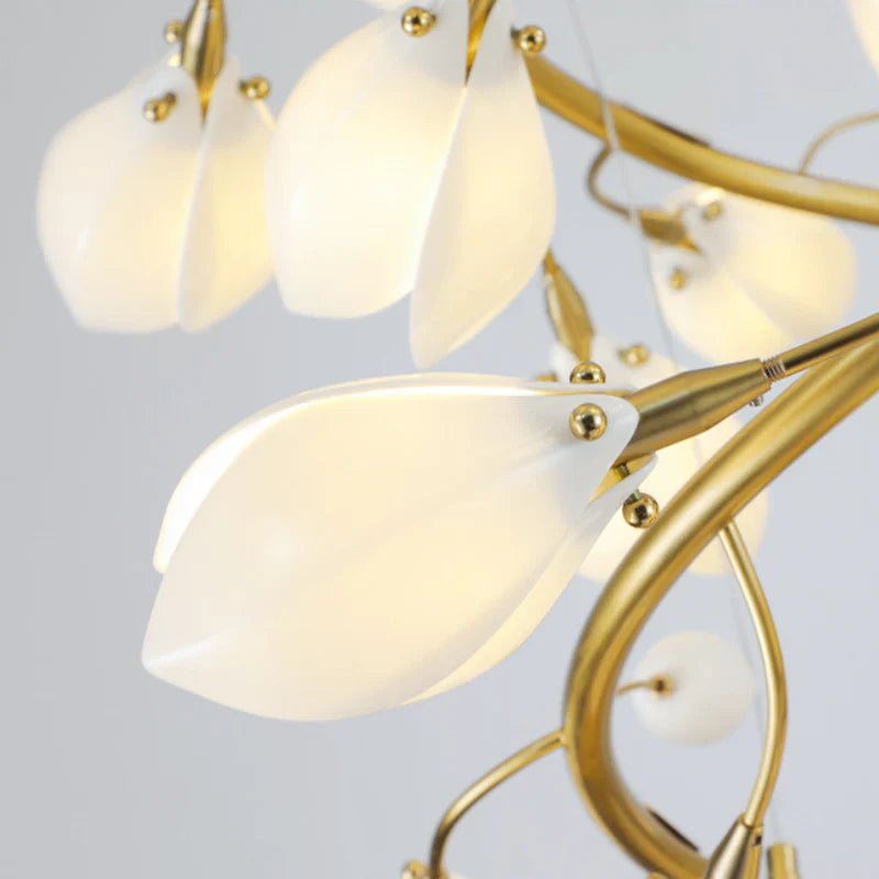 Lysandra Flower staircase chandelier - ∅ 31.5″ x H 59.1″ / Dia 80cm x H 150cmGold + WhiteBlushlighting