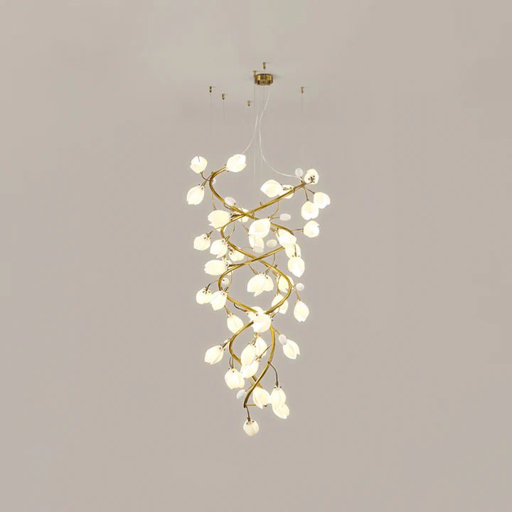 Lysandra Flower staircase chandelier - ∅ 31.5″ x H 59.1″ / Dia 80cm x H 150cmGold + WhiteBlushlighting