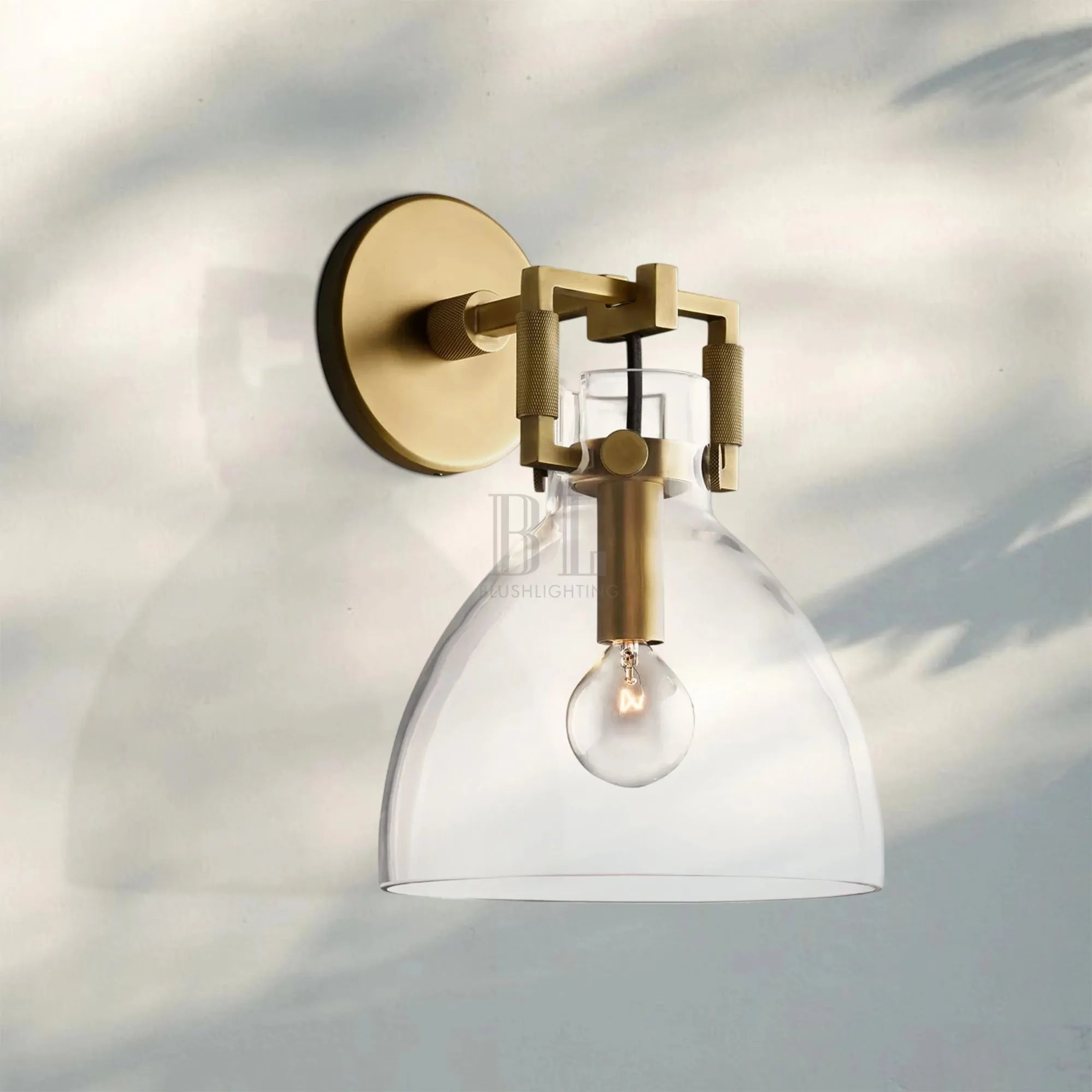 Machine Glass Cloche Sconce 8" 10"-8" Sconce-Lacquered Burnished Brass-