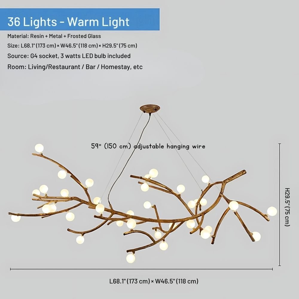 Madelyn Rustic Branch Chandelier Frosted/Clear Ball - Frosted BallWarm White 3000K28Blushlighting