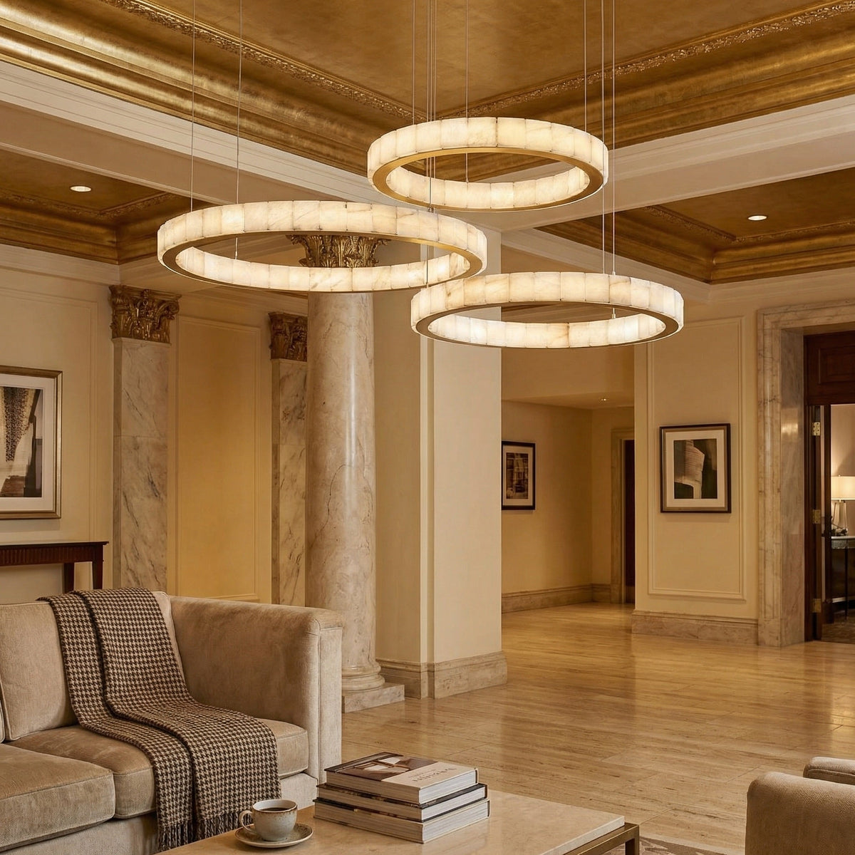Madison Triple-Ring Alabaster Chandelier - Blushlighting