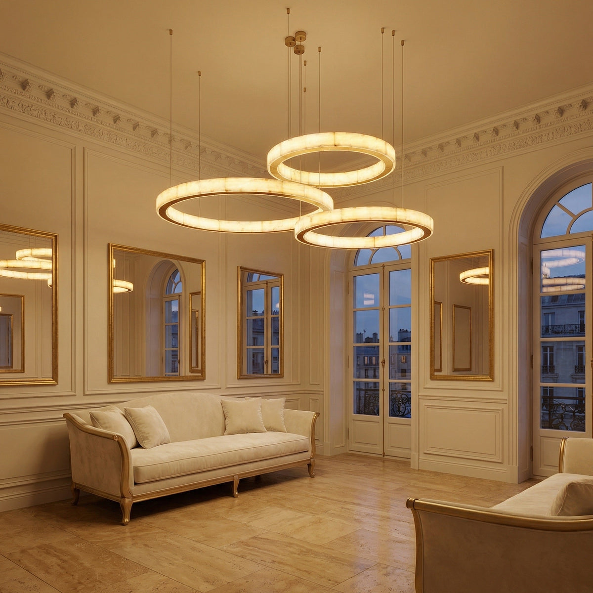 Madison Triple-Ring Alabaster Chandelier - Blushlighting